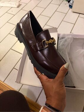 Women’s Brown Leather Loafers with Gold Bit Trim
